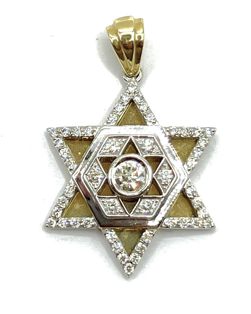 14K Gold and Diamond Star of David with Central Hexagon Necklace
